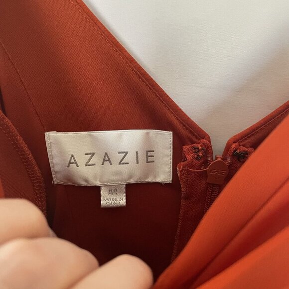 Azazie Deandra A4 Rust Orange Maxi Dress With Ruched Bodice & Spaghetti Straps - Picture 4 of 9